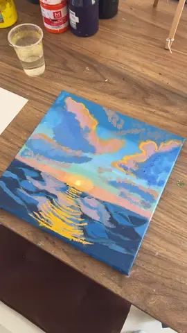 Sunset seascape painted on canvas in an acrylic workshop