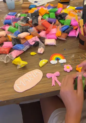 Air-dry clay shapes — rainbow, bow and heart